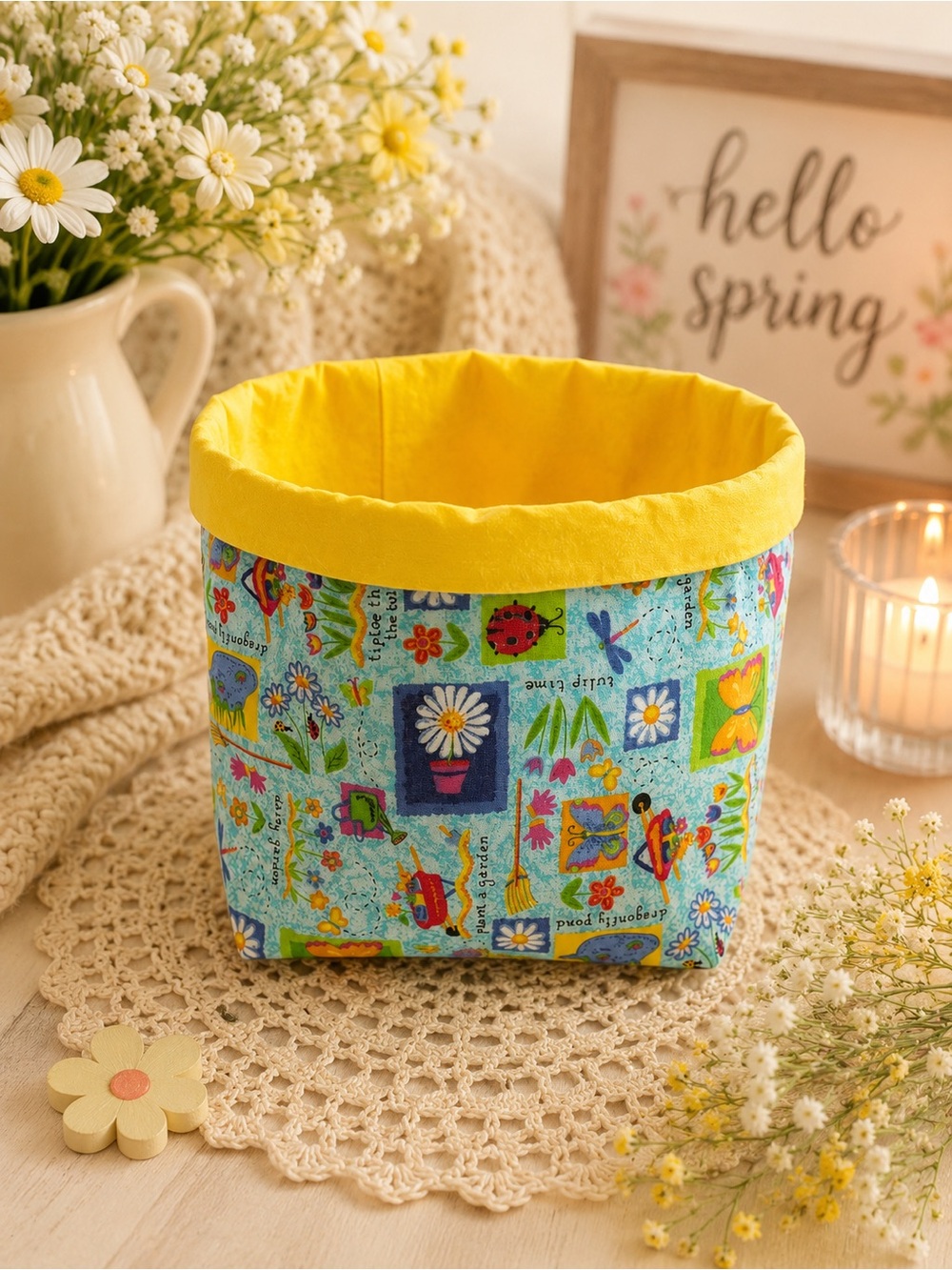 Handmade Gift Storage Basket Spring Decor Floral Decor Flower Basket